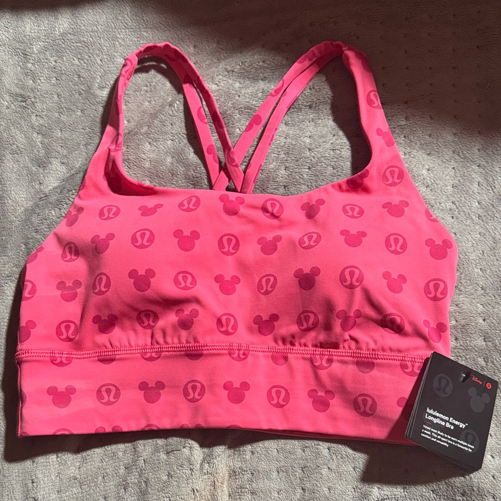 Lululemon Pink Energy Longline Bra with Disney Print